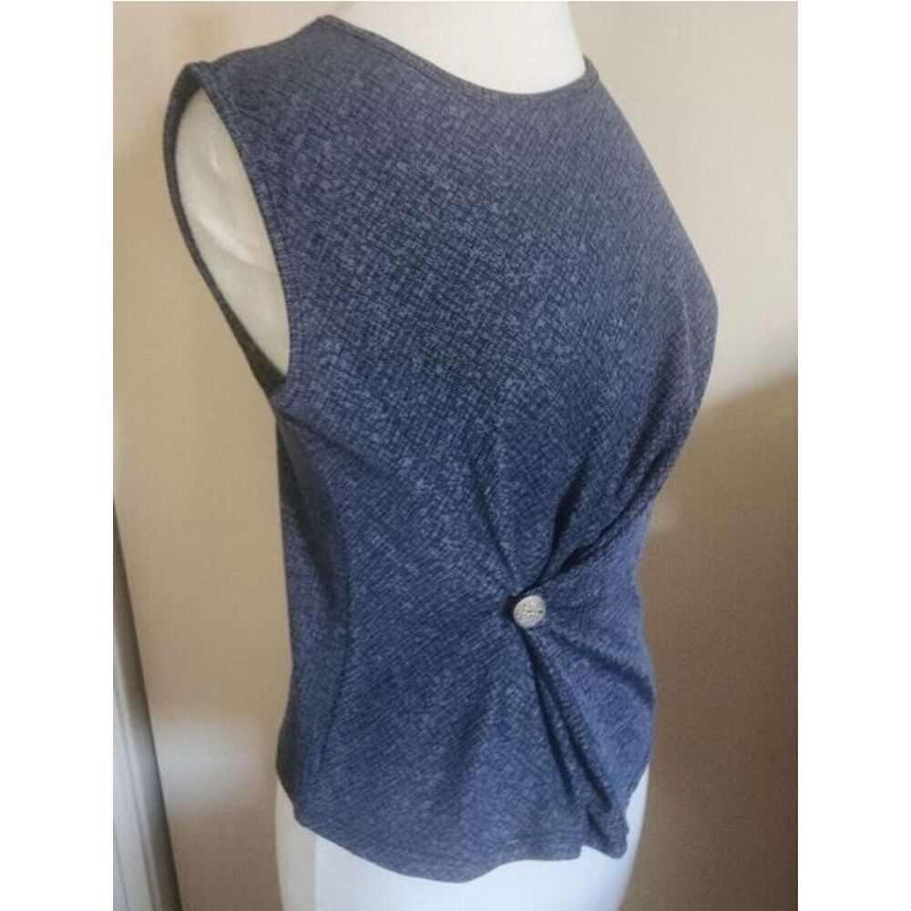 F15 Made In Italy Sleeveless Navy Twist-Front Women's Top- blue w silver button